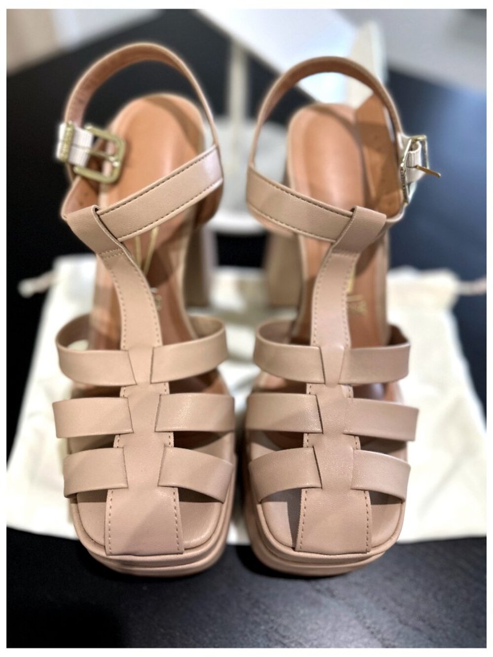 Vizzano Pelica Platform Block Heel Sandals Beige Nude Women’s US 8 EU 37